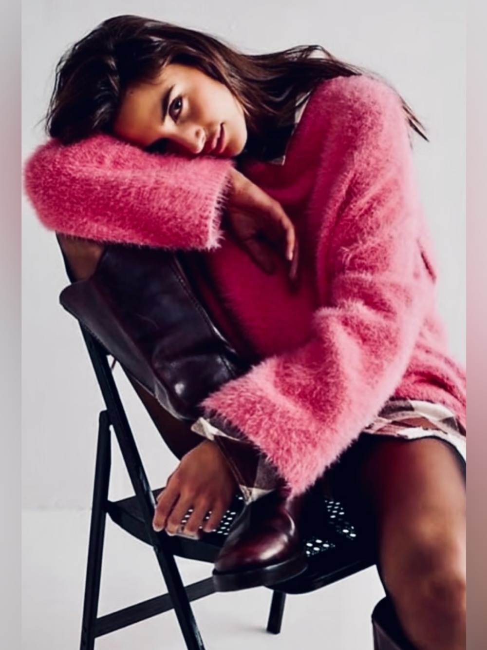 Free People Harrison Bunny Crew Sweater Pink Small